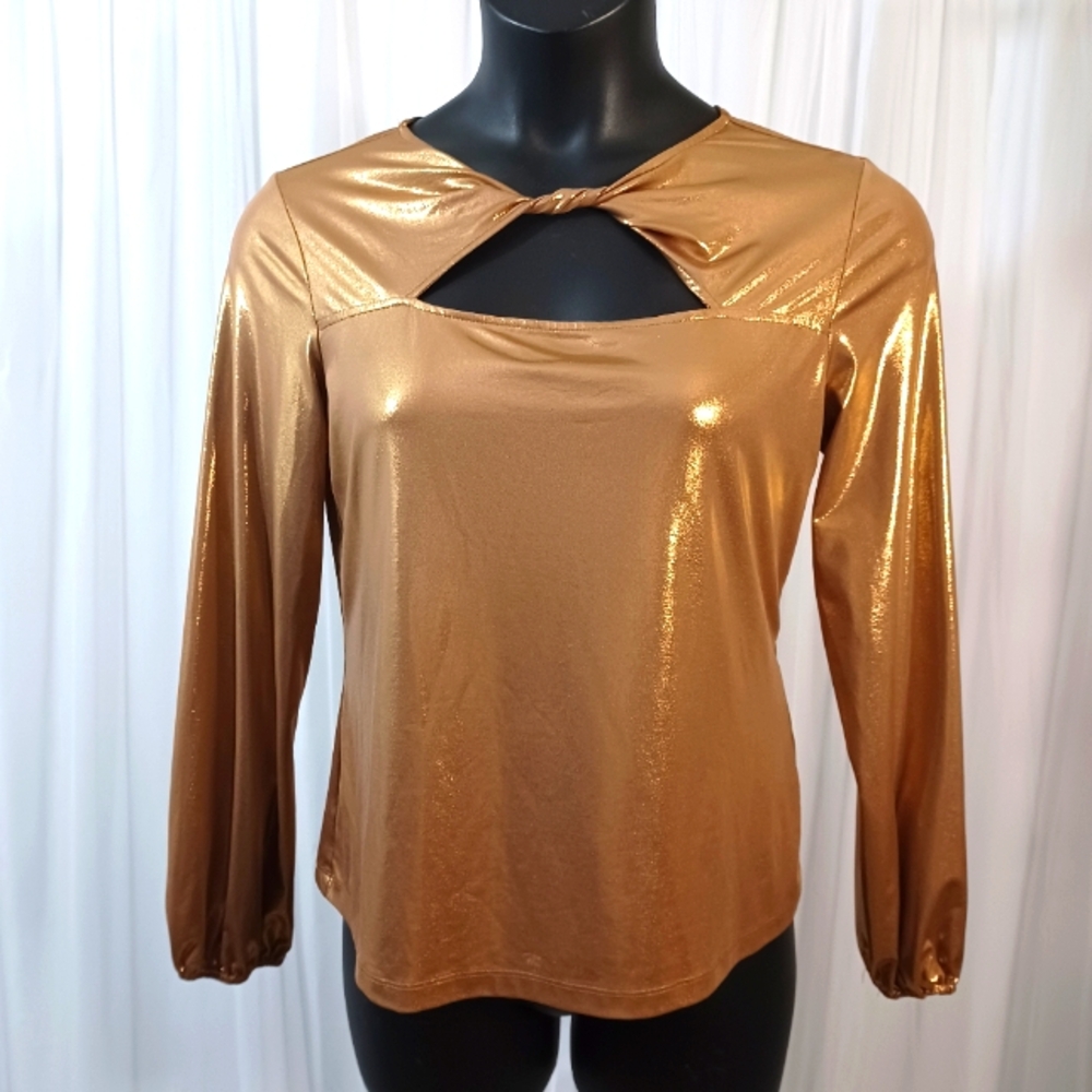 MARC NEW YORK PULL-OVER LONGSLEEVES TOP, METALLIC GOLD Size: M